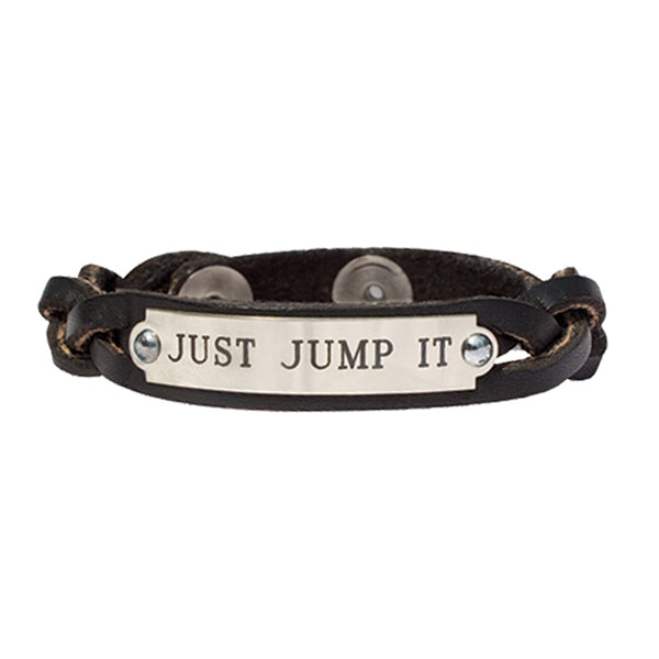 Perris Black Leather Braided Bracelet with Nameplate